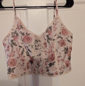 Cider Floral Lace-Up Crop Tank